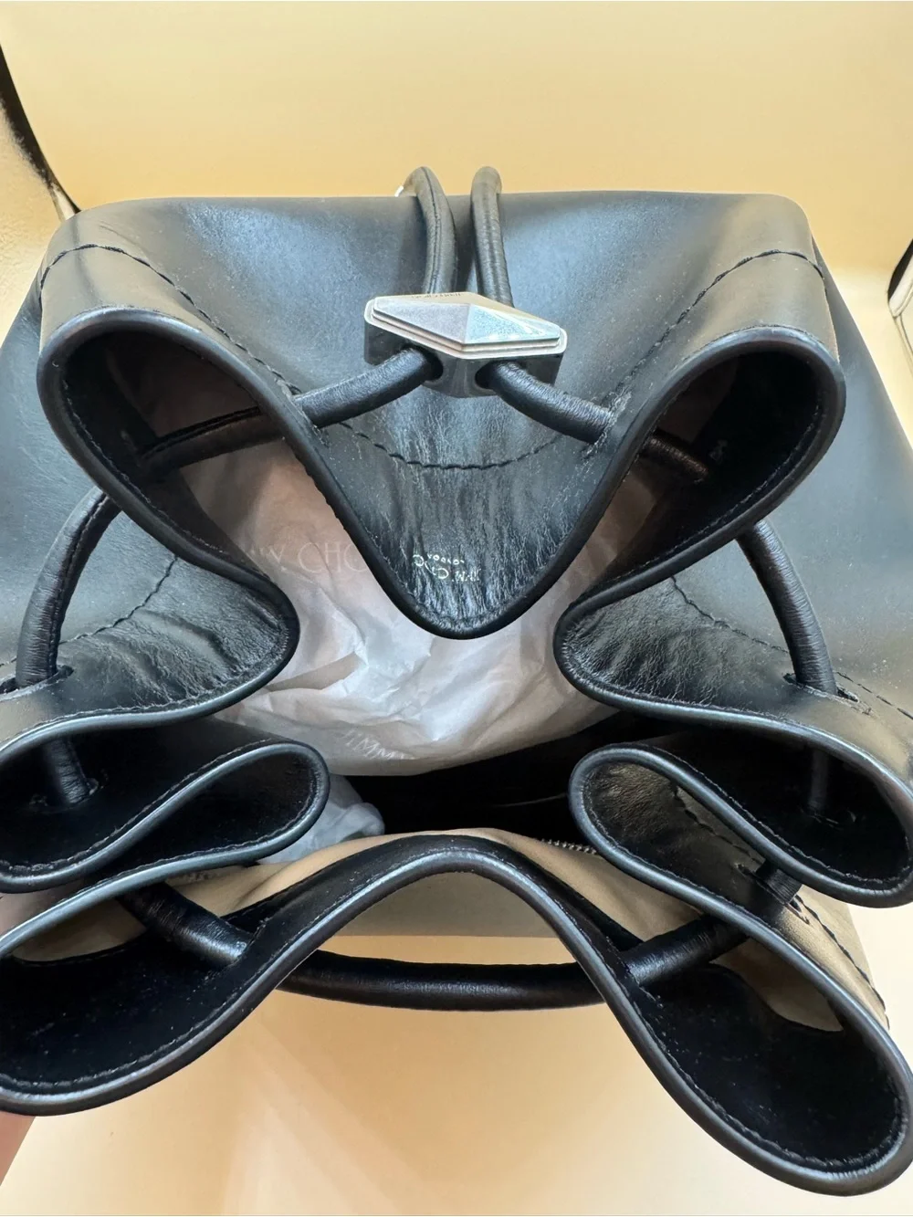 Jimmy Choo Cinch L Black Calf Leather Bucket Bag NWT Full Set
